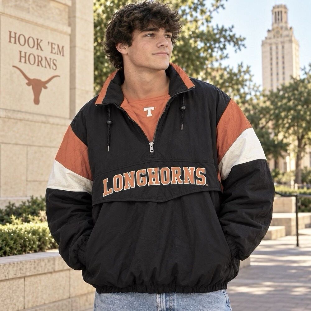 Vintage Majestic Texas Longhorns Jacket 3XL Hooded Pullover UT 90s NCAA